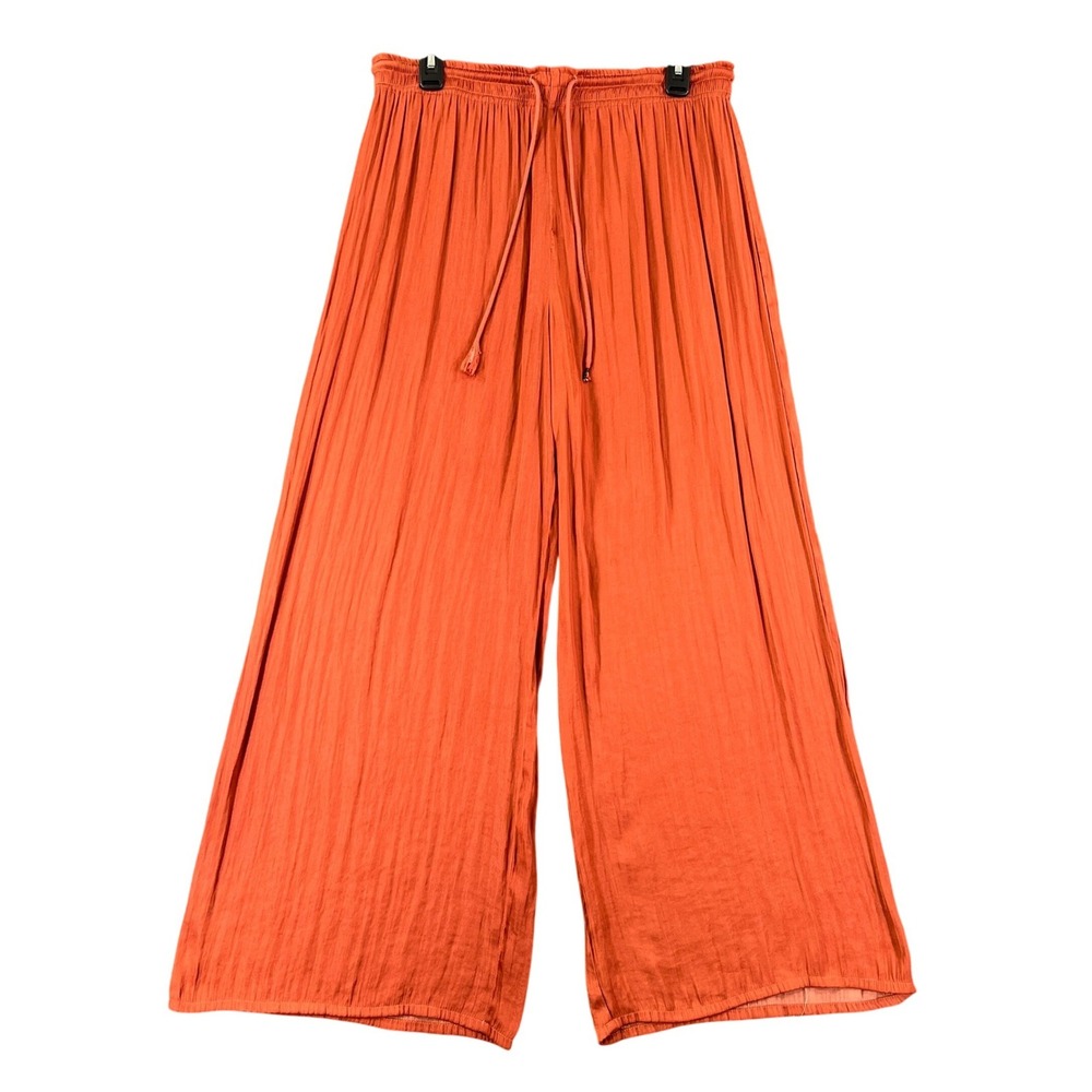 Rachel Zoe Wide Leg Crinkle Pants Womens L Burnt Orange Drawstring